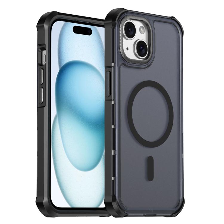 Custodia per telefono antiurto magnetica semitrasparente satinata con effetto pelle, resistente agli urti e con quattro angoli smussati., For iPhone 15 Pro Max, For iPhone 15 Pro, For iPhone 15, For iPhone 14