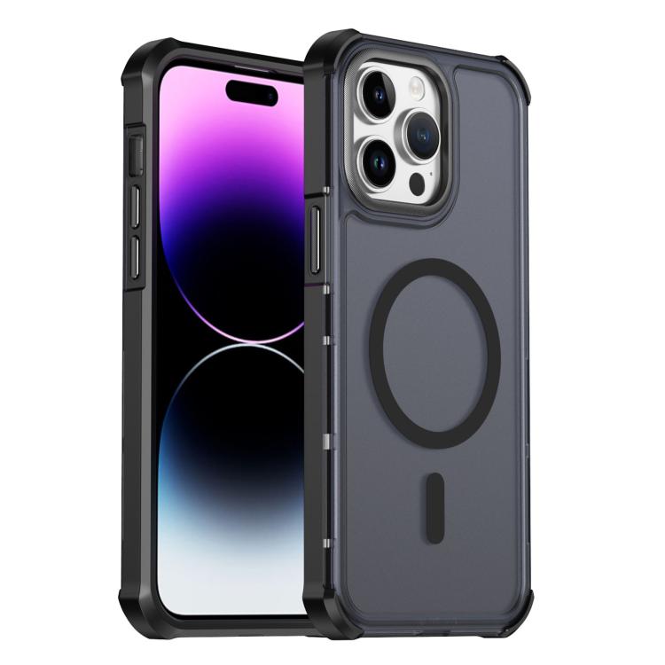 Custodia per telefono antiurto magnetica semitrasparente satinata con effetto pelle, resistente agli urti e con quattro angoli smussati., For iPhone 14 Pro, For iPhone 14 Pro Max, For iPhone 13 Pro Max, For iPhone 13 Pro