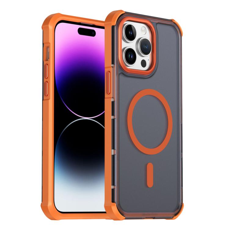 Custodia per telefono antiurto magnetica semitrasparente satinata con effetto pelle, resistente agli urti e con quattro angoli smussati., For iPhone 14 Pro, For iPhone 14 Pro Max, For iPhone 13 Pro Max, For iPhone 13 Pro