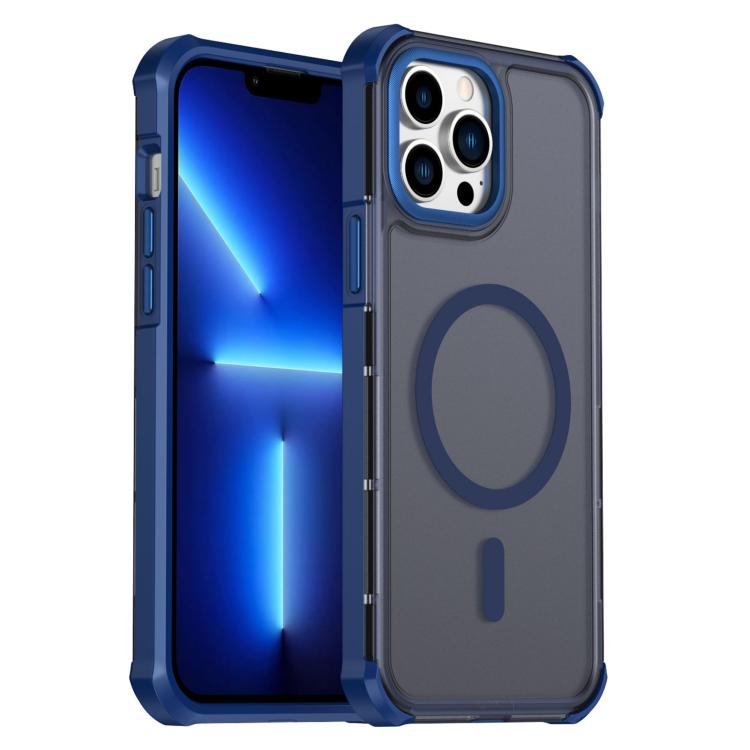 Custodia per telefono antiurto magnetica semitrasparente satinata con effetto pelle, resistente agli urti e con quattro angoli smussati., For iPhone 14 Pro, For iPhone 14 Pro Max, For iPhone 13 Pro Max, For iPhone 13 Pro