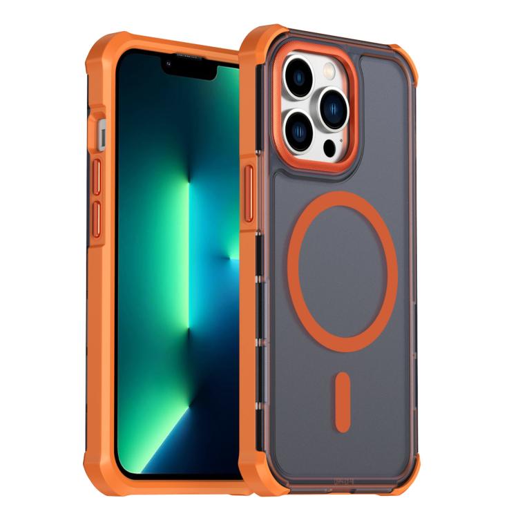 Custodia per telefono antiurto magnetica semitrasparente satinata con effetto pelle, resistente agli urti e con quattro angoli smussati., For iPhone 14 Pro, For iPhone 14 Pro Max, For iPhone 13 Pro Max, For iPhone 13 Pro