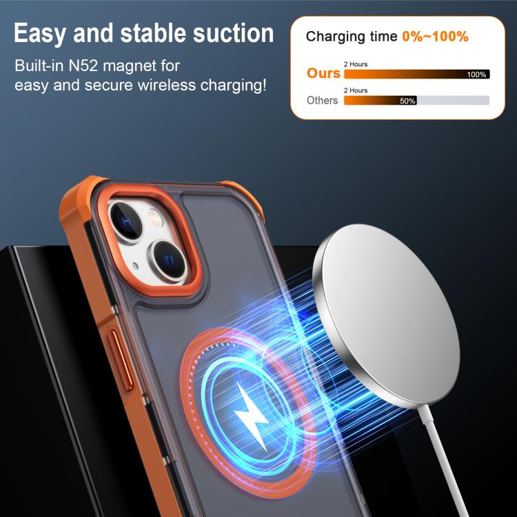 Custodia per telefono antiurto magnetica semitrasparente satinata con effetto pelle, resistente agli urti e con quattro angoli smussati., For iPhone 13
