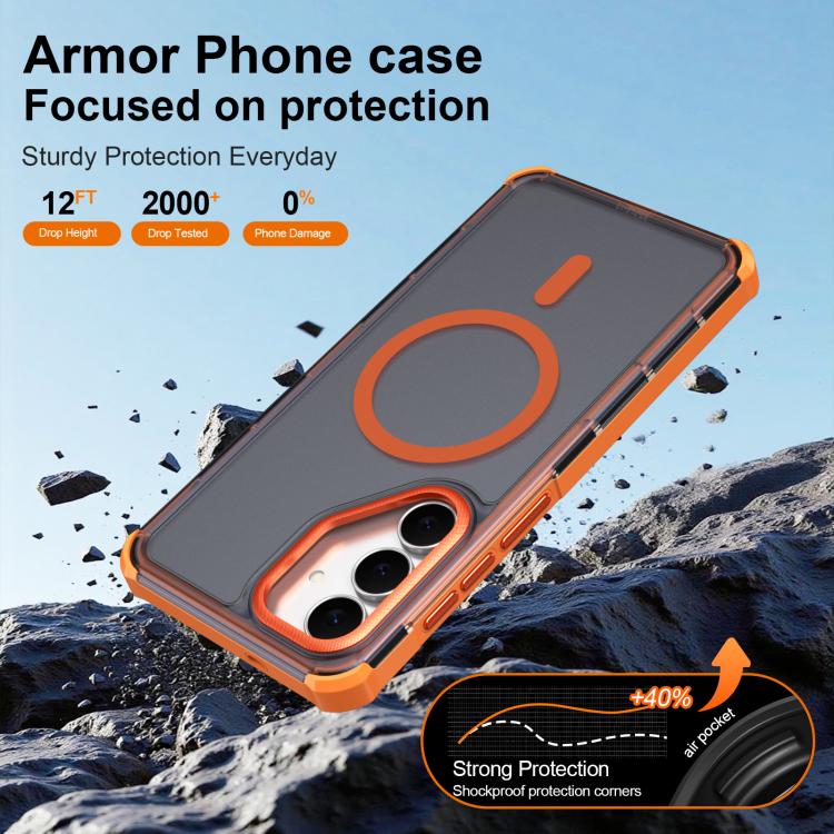 Custodia per telefono antiurto magnetica semitrasparente satinata con effetto pelle, resistente agli urti e con quattro angoli smussati., For Samsung Galaxy S25 FE 5G, For Samsung Galaxy S25 Edge 5G, For Samsung Galaxy S25 5G, For Samsung Galaxy S25+ 5G