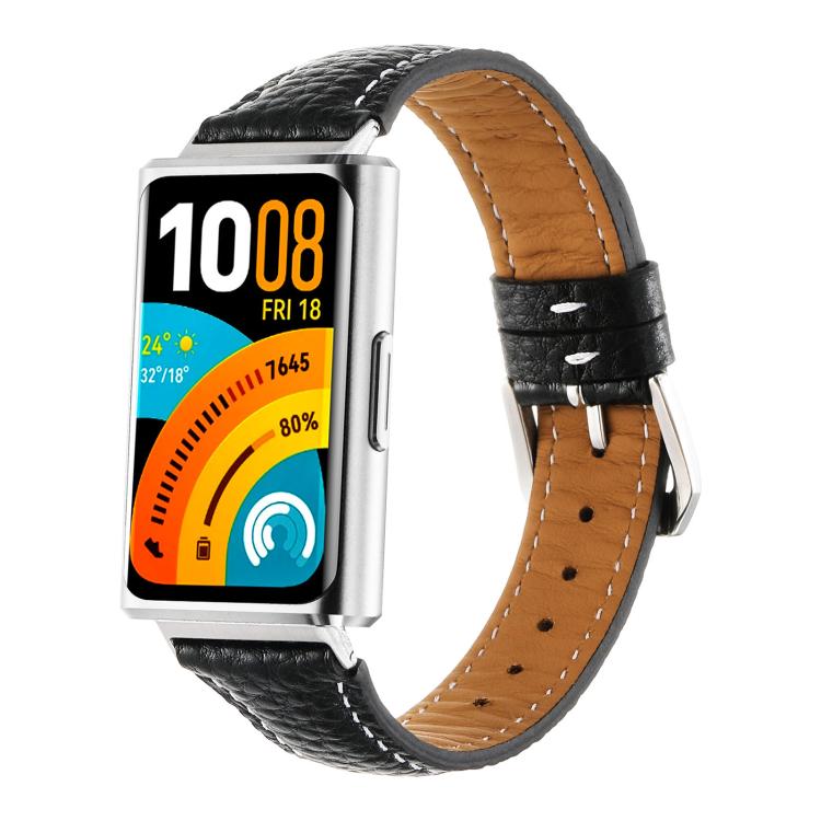 Cinturino per orologio in vera pelle con fibbia ad ardiglione e texture litchi., For Huawei Band 11 / Band 11 Pro