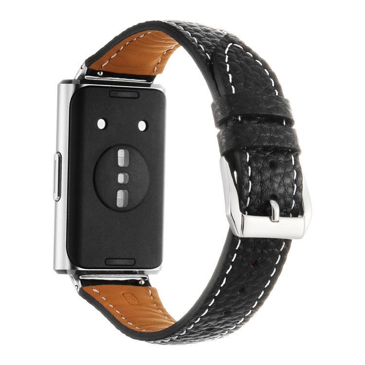 Cinturino per orologio in vera pelle con fibbia ad ardiglione e texture litchi., For Huawei Band 11 / Band 11 Pro