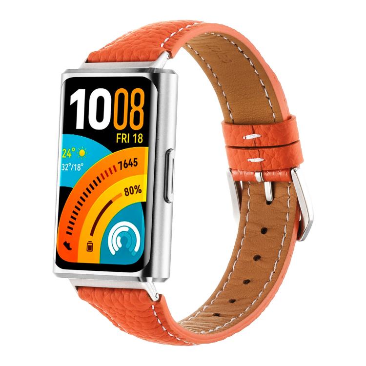 Cinturino per orologio in vera pelle con fibbia ad ardiglione e texture litchi., For Huawei Band 11 / Band 11 Pro
