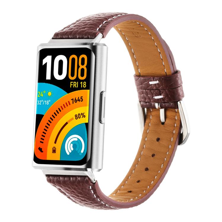 Cinturino per orologio in vera pelle con fibbia ad ardiglione e texture litchi., For Huawei Band 11 / Band 11 Pro