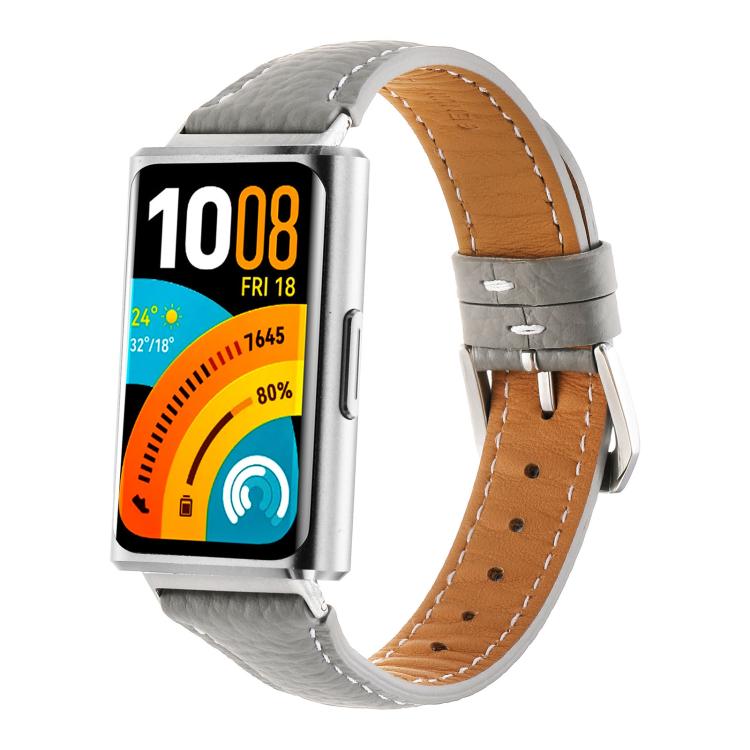 Cinturino per orologio in vera pelle con fibbia ad ardiglione e texture litchi., For Huawei Band 11 / Band 11 Pro