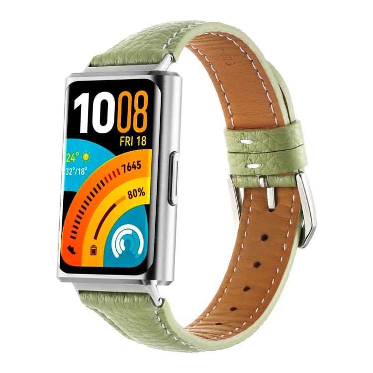 Cinturino per orologio in vera pelle con fibbia ad ardiglione e texture litchi., For Huawei Band 11 / Band 11 Pro