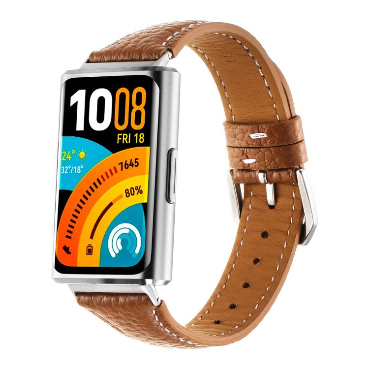 Cinturino per orologio in vera pelle con fibbia ad ardiglione e texture litchi., For Huawei Band 11 / Band 11 Pro