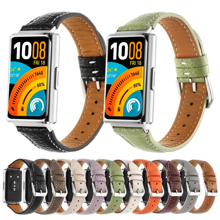 Cinturino per orologio in vera pelle con fibbia ad ardiglione e texture litchi., For Huawei Band 11 / Band 11 Pro