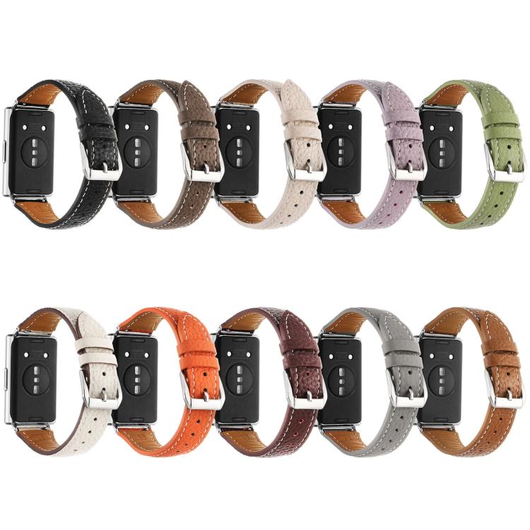 Cinturino per orologio in vera pelle con fibbia ad ardiglione e texture litchi., For Huawei Band 11 / Band 11 Pro