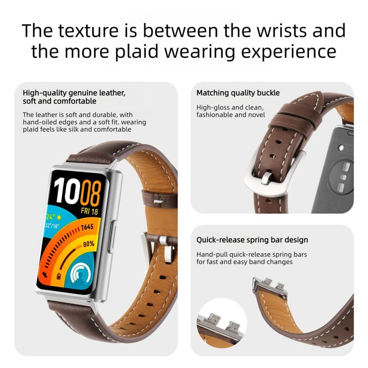 Cinturino per orologio in vera pelle liscia, For Huawei Band 11 / Band 11 Pro