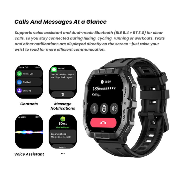 Smartwatch C32Pro con schermo a colori da 1,75 pollici, chiamate Bluetooth, supporto per il monitoraggio della salute e diverse modalità sportive.