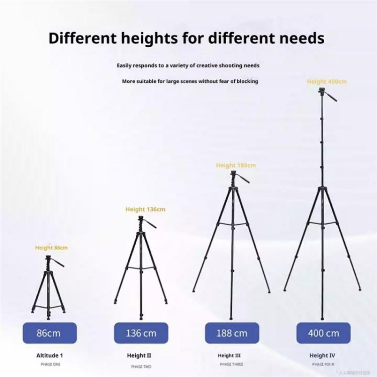 Treppiede professionale estensibile YUNTENG VCT-4000 per fotocamere DSLR, smartphone e videocamere, con lunghezza massima di 400 cm., VCT-4000
