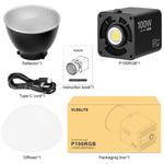 VLOGLITE P100RGB 2700K-6500K Illuminazione da studio ricaricabile wireless per fotografia 100W Lampada COB, P100RGB