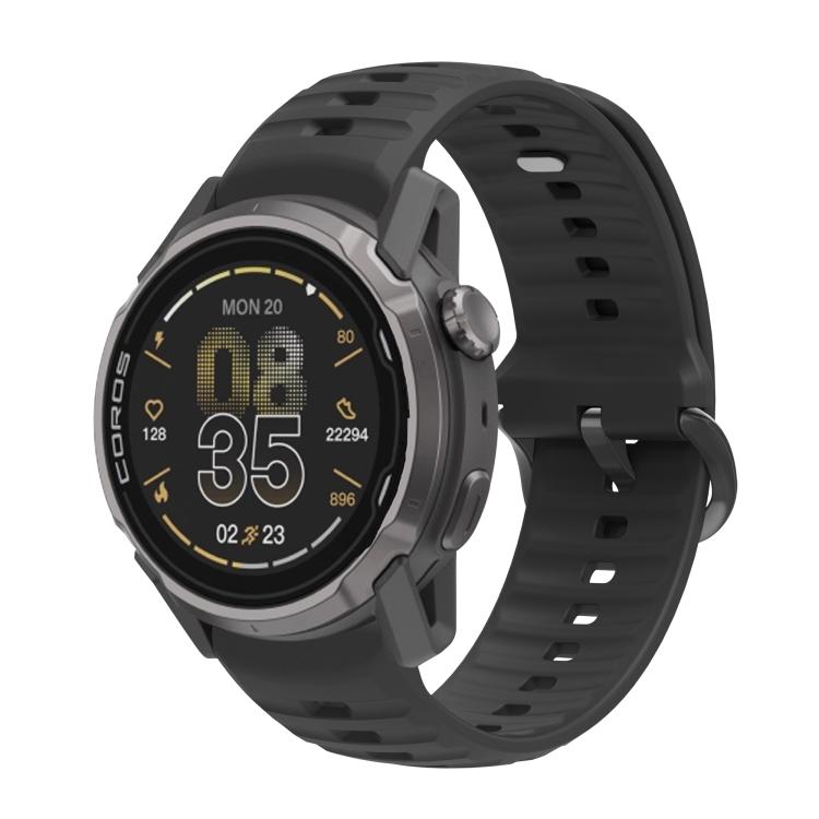Cinturino per orologio in silicone nero a tinta unita con texture ondulata e fibbia ad ardiglione., For COROS APEX 4 46mm, For COROS APEX 4 42mm