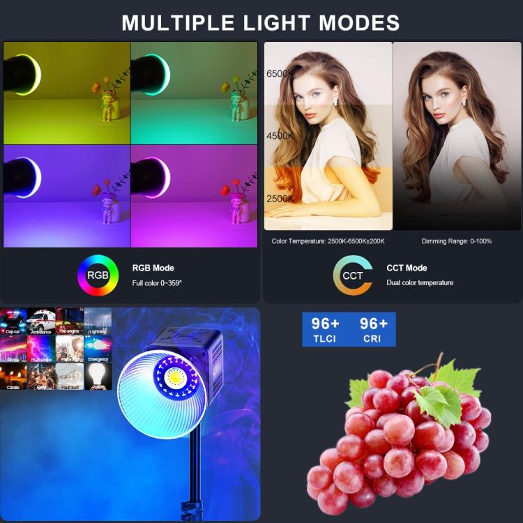 VLOGLITE P40RGB Luce video COB RGB da 40W per fotografia e studio, con 20 modalità effetti., P40RGB