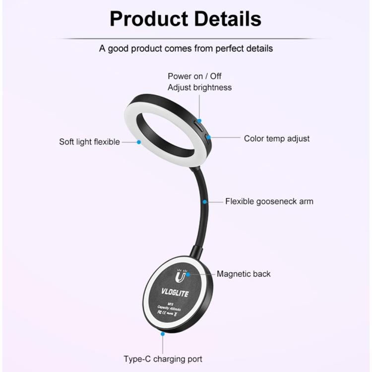 VLOGLITE M15 Mini luce LED portatile per smartphone