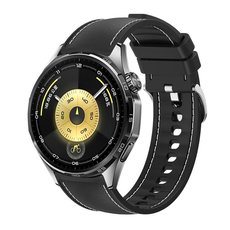 Cinturino per orologio in silicone ibrido con cuciture a vista e similpelle vegana., 20mm, 22mm