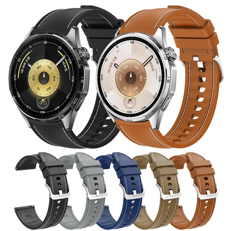 Cinturino per orologio in silicone ibrido con cuciture a vista e similpelle vegana., 20mm, 22mm