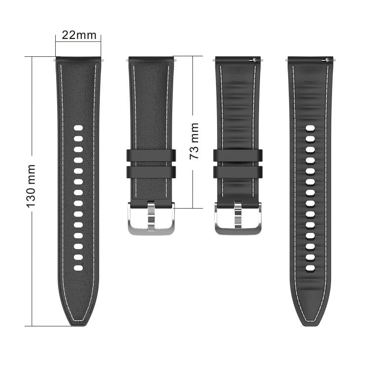 Cinturino per orologio in silicone ibrido con cuciture a vista e similpelle vegana., 20mm, 22mm