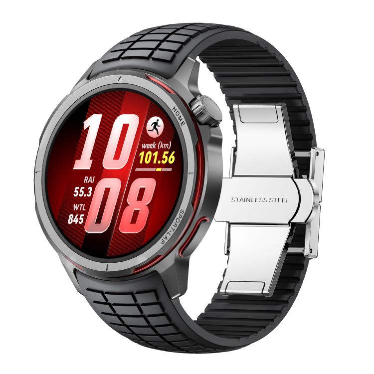Cinturino per orologio in silicone con fibbia pieghevole e texture zigrinata., For Huawei Watch GT Runner 2