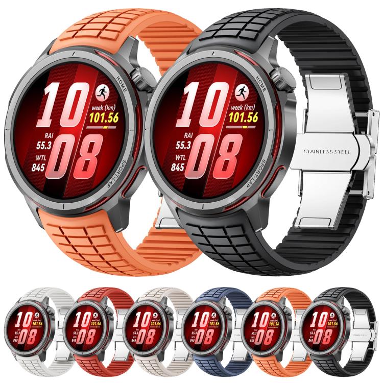 Cinturino per orologio in silicone con fibbia pieghevole e texture zigrinata., For Huawei Watch GT Runner 2