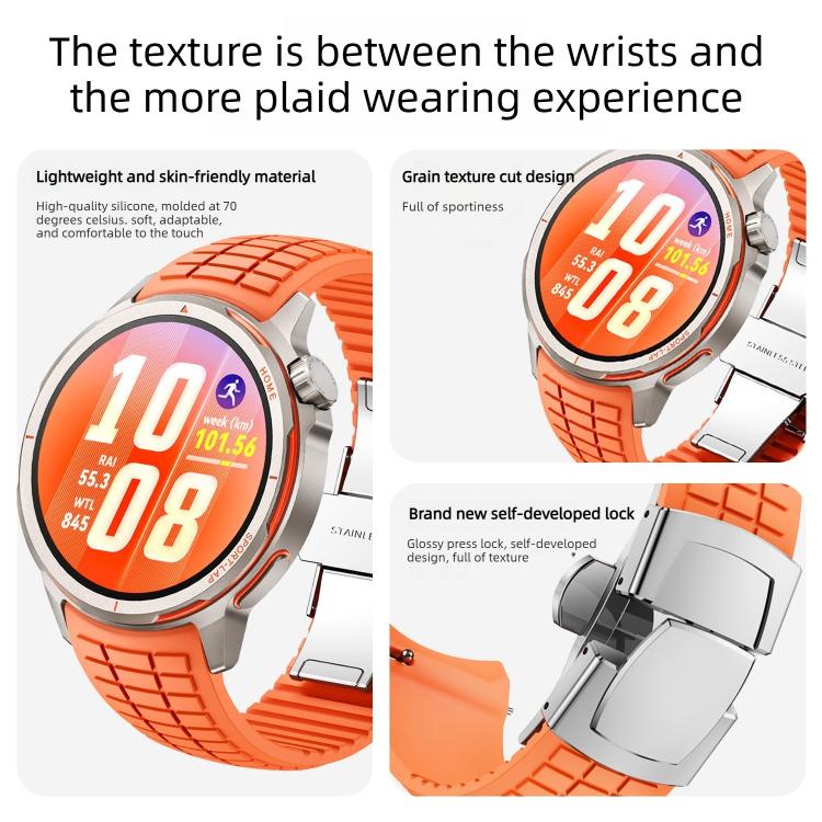 Cinturino per orologio in silicone con fibbia pieghevole e texture zigrinata., For Huawei Watch GT Runner 2