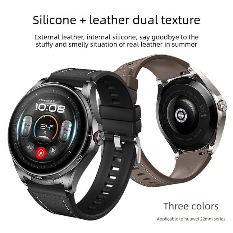 Cinturino per orologio ibrido in silicone e microfibra con cuciture a vista, in similpelle vegana., For Huawei Watch Buds 2