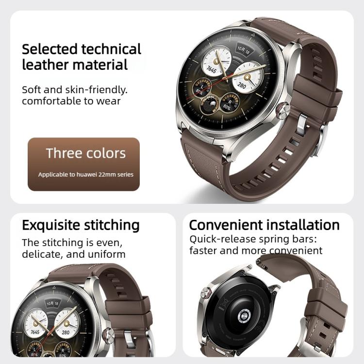 Cinturino per orologio ibrido in silicone e microfibra con cuciture a vista, in similpelle vegana., For Huawei Watch Buds 2