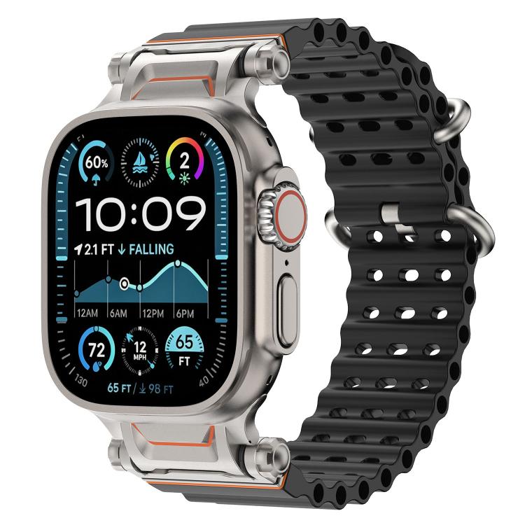 Cinturino per orologio in silicone con connettore in metallo Ocean Mecha., For Apple Watch 46mm / 49mm / 45mm / 44mm