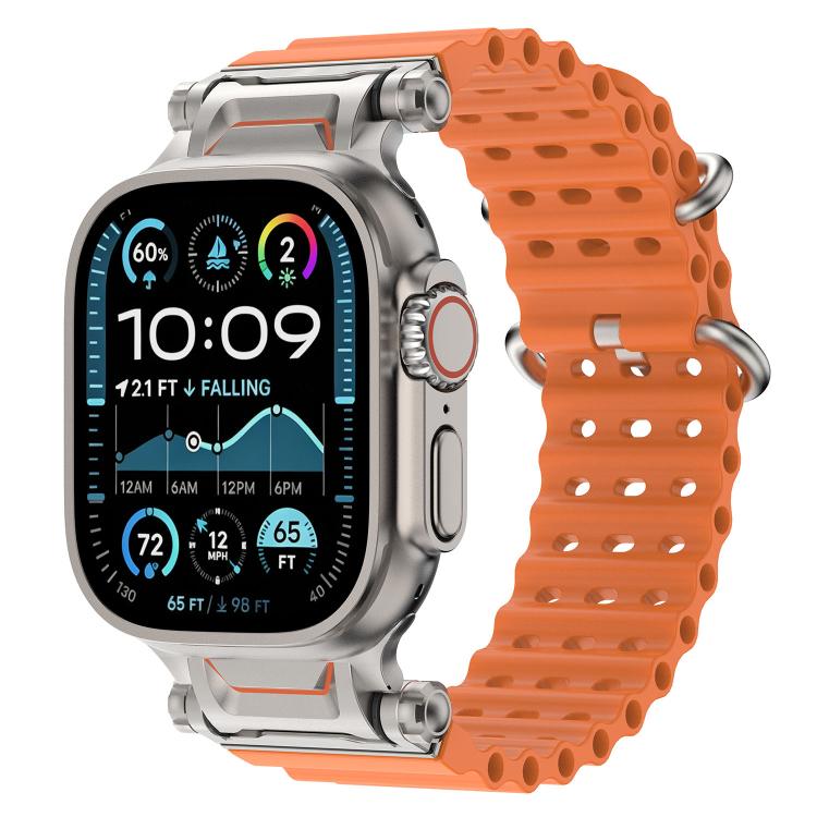 Cinturino per orologio in silicone con connettore in metallo Ocean Mecha., For Apple Watch 46mm / 49mm / 45mm / 44mm