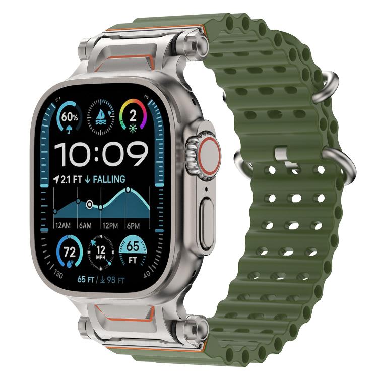 Cinturino per orologio in silicone con connettore in metallo Ocean Mecha., For Apple Watch 46mm / 49mm / 45mm / 44mm