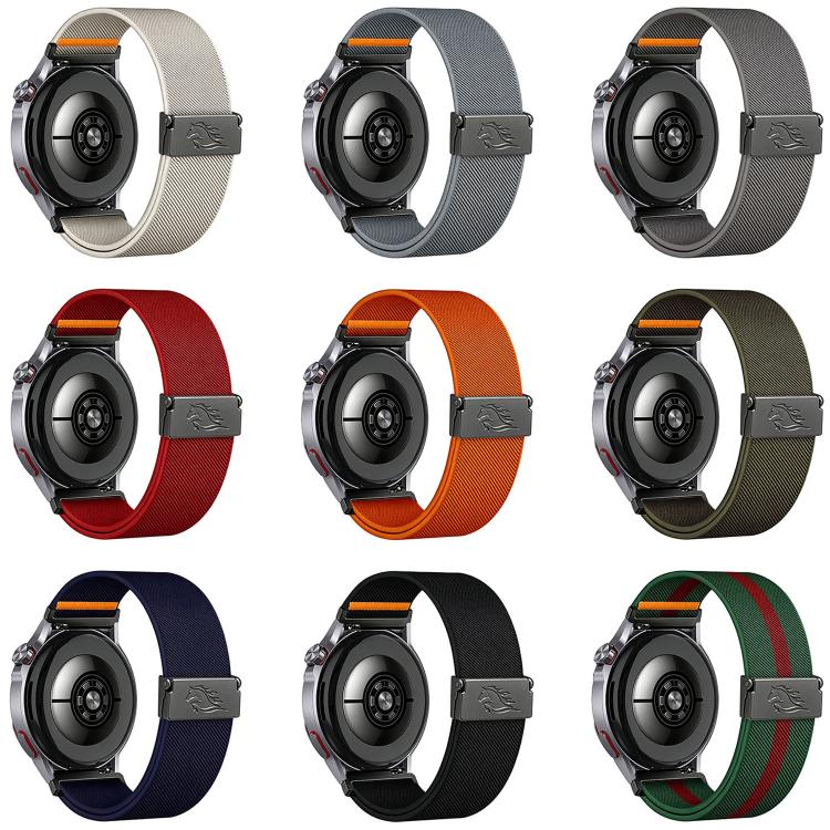 Cinturino per orologio in nylon elasticizzato grigio titanio con fibbia Fly Horse e motivo a mosca., 22mm