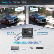 Lemorele AC02L 4K HDMI Capture Card 1080P 60FPS Ultra-Low Latency for Live Streaming