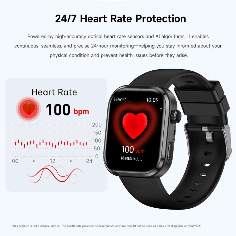 Smartwatch G47 con schermo a colori HD da 1,83 pollici, chiamate Bluetooth, cinturino in silicone e supporto per il monitoraggio della salute/funzione HRV.