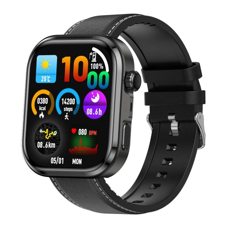 Smartwatch G47 con schermo a colori HD da 1,83 pollici, chiamate Bluetooth, cinturino in pelle vegana e supporto per il monitoraggio della salute/funzione HRV.