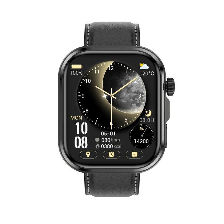 Smartwatch G47 con schermo a colori HD da 1,83 pollici, chiamate Bluetooth, cinturino in pelle vegana e supporto per il monitoraggio della salute/funzione HRV.