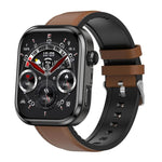 Smartwatch G47 con schermo a colori HD da 1,83 pollici, chiamate Bluetooth, cinturino in pelle vegana e supporto per il monitoraggio della salute/funzione HRV.