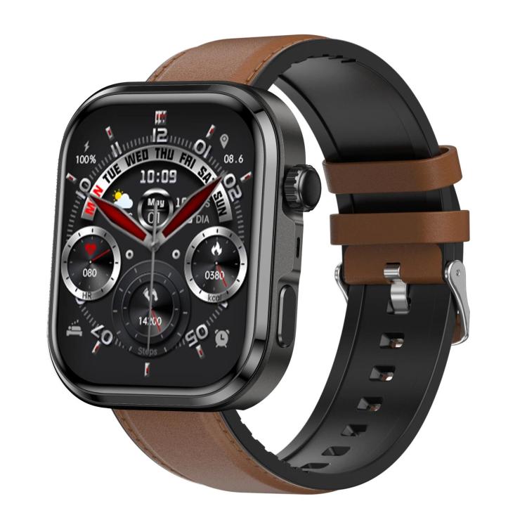 Smartwatch G47 con schermo a colori HD da 1,83 pollici, chiamate Bluetooth, cinturino in pelle vegana e supporto per il monitoraggio della salute/funzione HRV.