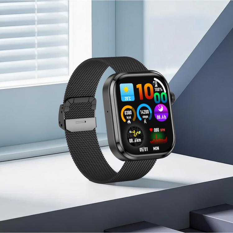 Smartwatch G47 con schermo a colori HD da 1,83 pollici, chiamate Bluetooth, cinturino in acciaio Milan, supporto per il monitoraggio della salute/funzione HRV.