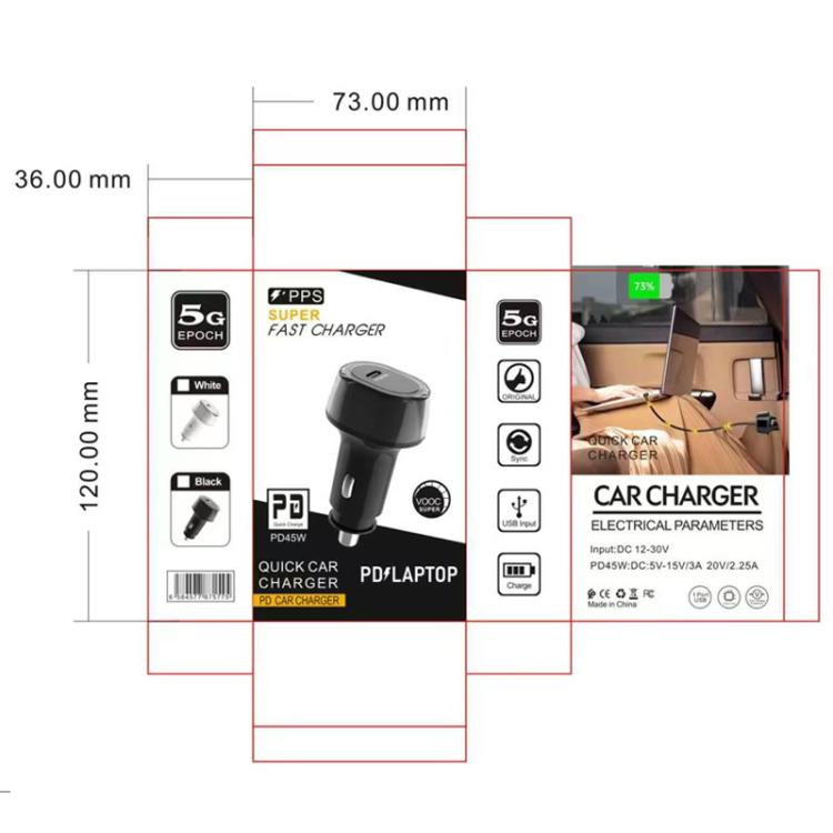 Caricabatterie da auto P01 PD45W Type-C / USB-C Buck Boost con cavo da Type-C a 8 pin e cavo dati Type-C., with Type-C to 8 Pin and Type-C Cable