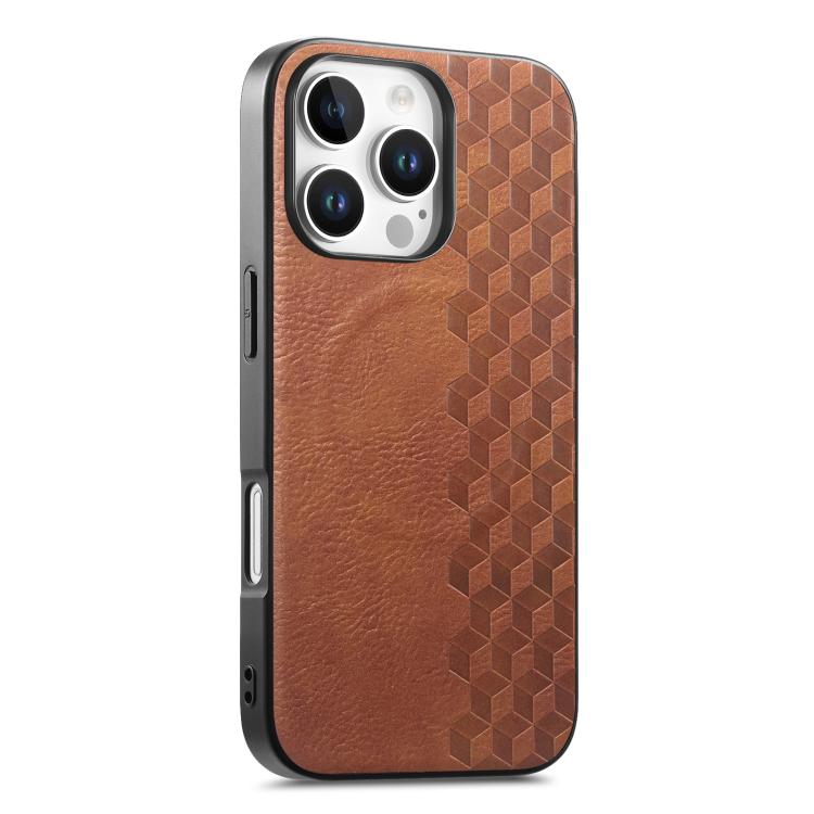 Custodia per telefono in PU magnetica antiurto con texture a griglia 3D, For iPhone 17 Pro, For iPhone Air, For iPhone 16 Pro, For iPhone 16