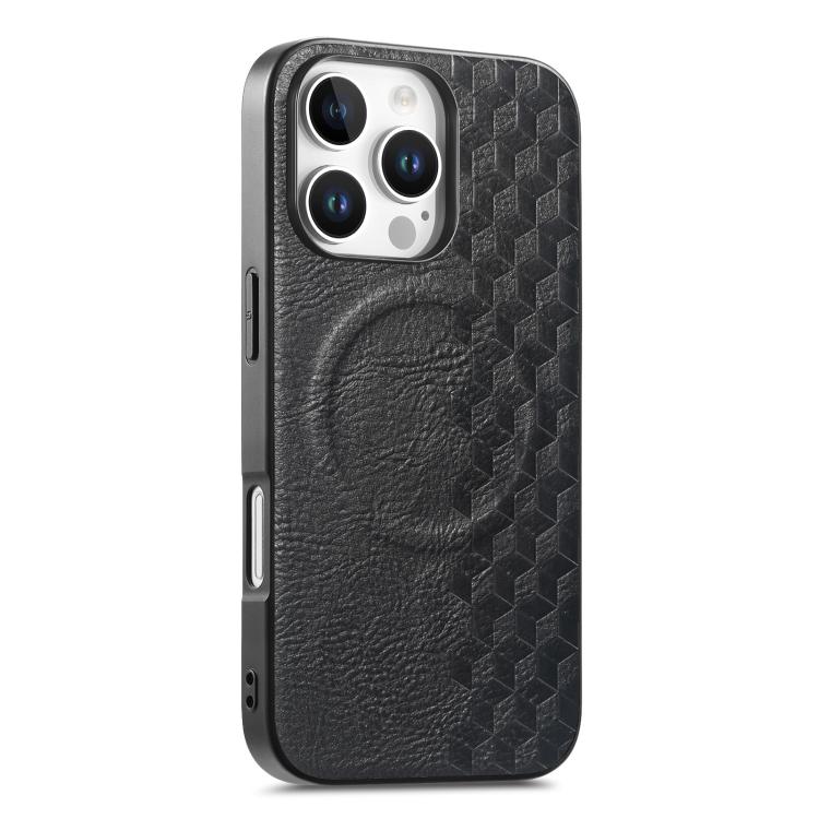Custodia per telefono in PU magnetica antiurto con texture a griglia 3D, For iPhone 17 Pro, For iPhone Air, For iPhone 16 Pro, For iPhone 16
