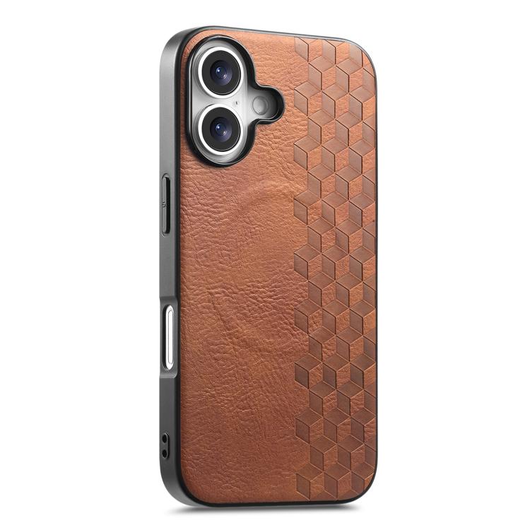Custodia per telefono in PU magnetica antiurto con texture a griglia 3D, For iPhone 17 Pro, For iPhone Air, For iPhone 16 Pro, For iPhone 16