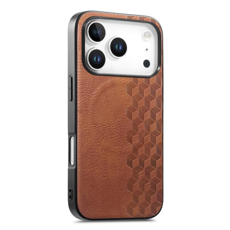 Custodia per telefono in PU magnetica antiurto con texture a griglia 3D, For iPhone 17 Pro, For iPhone Air, For iPhone 16 Pro, For iPhone 16