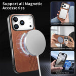 Custodia per telefono in PU magnetica antiurto con texture a griglia 3D, For iPhone 17 Pro, For iPhone Air, For iPhone 16 Pro, For iPhone 16