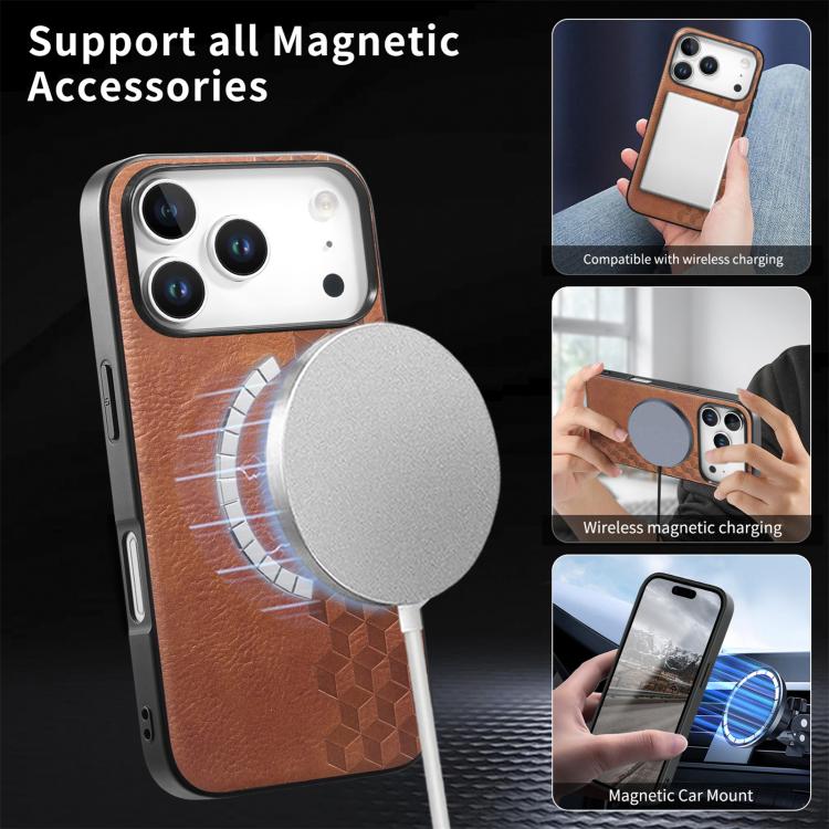 Custodia per telefono in PU magnetica antiurto con texture a griglia 3D, For iPhone 17 Pro, For iPhone Air, For iPhone 16 Pro, For iPhone 16