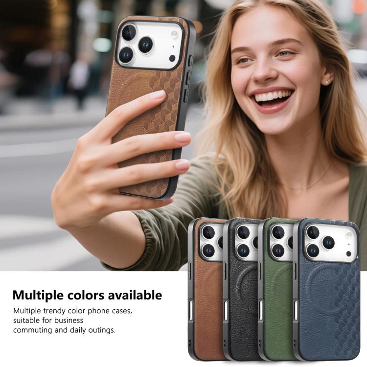Custodia per telefono in PU magnetica antiurto con texture a griglia 3D, For iPhone 17 Pro, For iPhone Air, For iPhone 16 Pro, For iPhone 16
